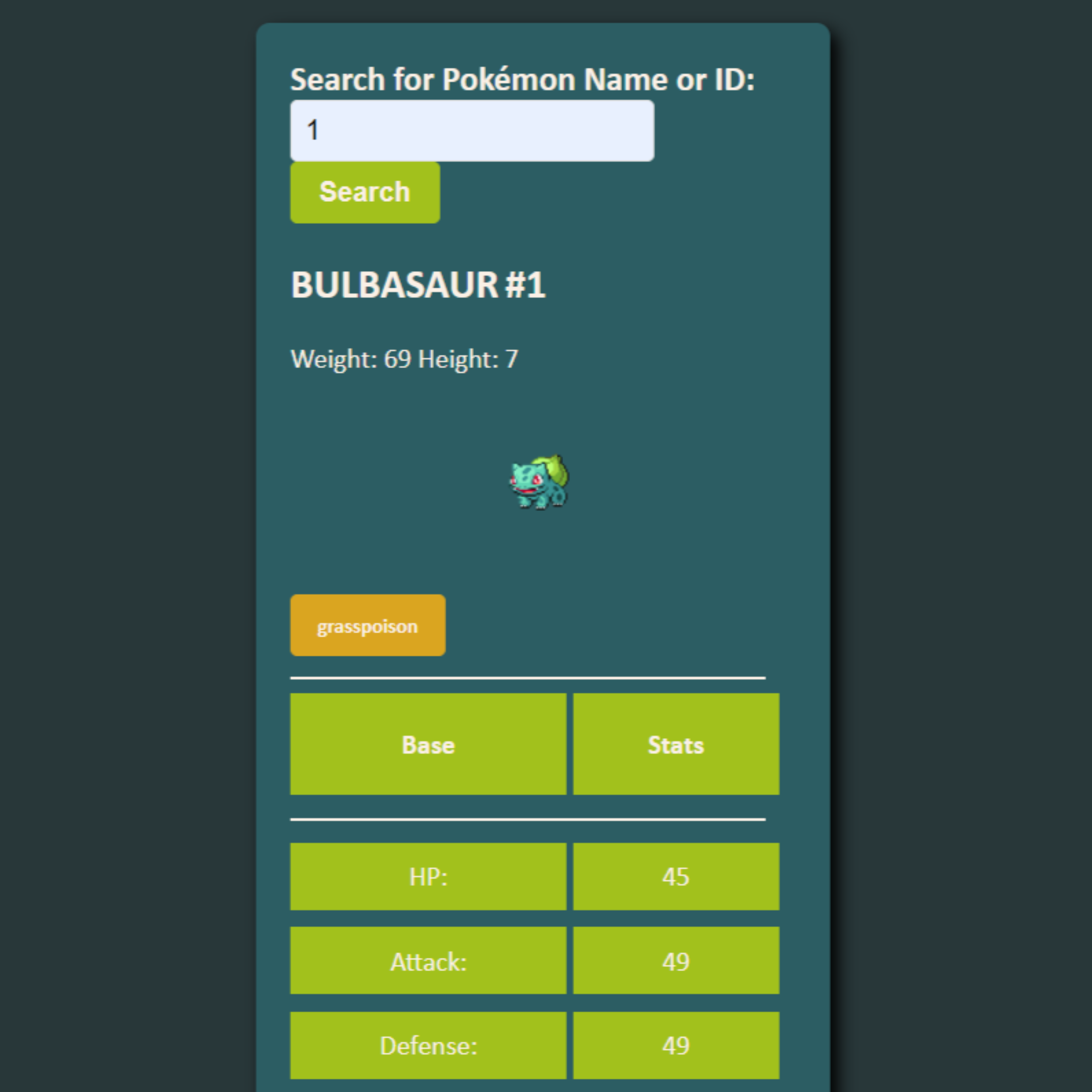 Pokémon Search App Screenshot